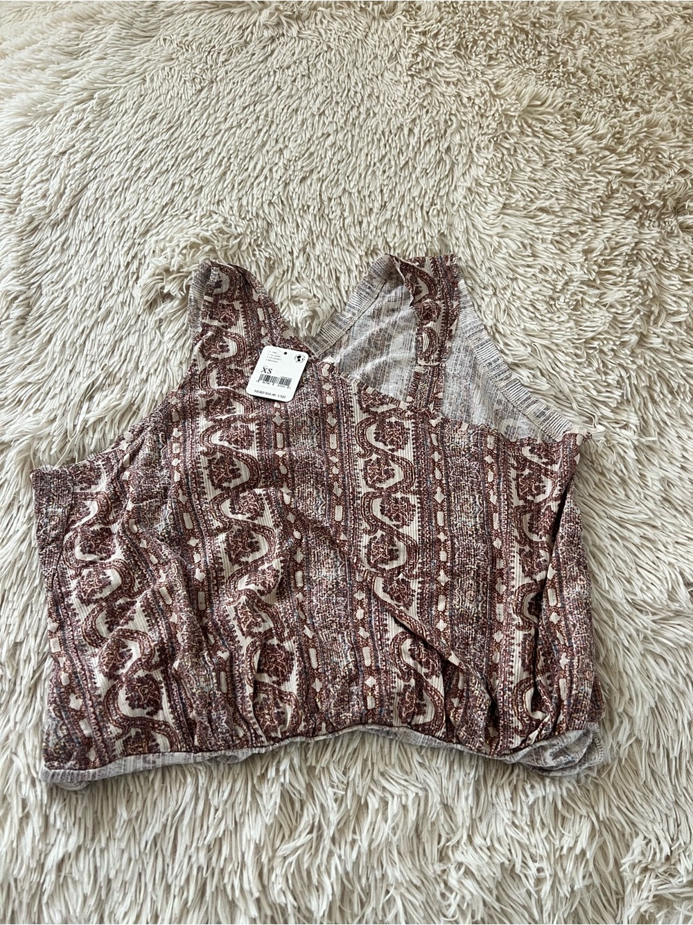 Free People Brown Paisley-Print Sleeveless Crop Tank